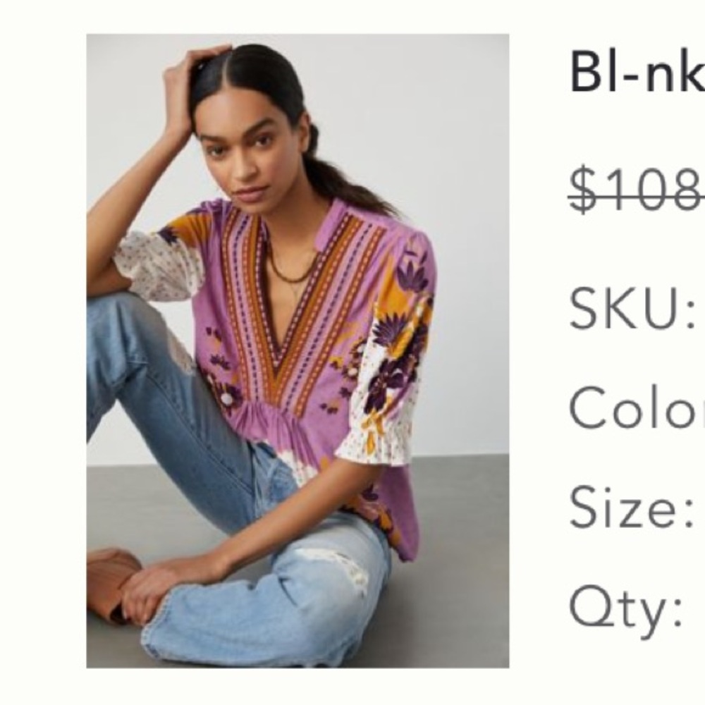 Anthropologie Bl^nk Purple Floral Women's Top size M - Picture 5 of 5